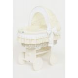 Cuna Moisés de Mimbre Artesanal MY SWEET BABY con Capota Ajustable y Base de Madera – Blanco Natural con fondo blanco