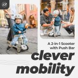 Patinete evolutivo 2 en 1: se transforma fácilmente para adaptarse al crecimiento del niño.