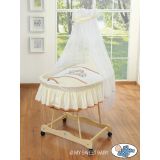 Cuna moisés de mimbre blanco con dosel crema Teddy Bear Barnaba – vista frontal