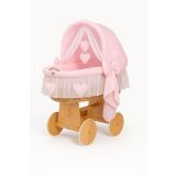 Capazo de Mimbre Natural con Dosel Amelie + Ropa de Cama Rosa – MY SWEET BABY fondo blanco