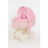 Capazo de Mimbre Blanco con Dosel Amelie + Ropa de Cama Rosa – MY SWEET BABY fondo blanco