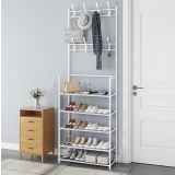 Mueble zapatero metálico blanco con percheros