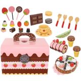 Caja de madera con Dulces y tarta para cortar