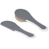 Peine y cepillo Fabulous de Bébé-Jou en gris, esenciales para el cuidado del cabello del bebé recién nacido.