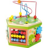 cubo de madera con actividades