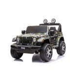 Coche Eléctrico Infantil Jeep Wrangler Rubicon Camo con Control Remoto y Asiento de Cuero