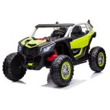 Coche eléctrico infantil XB-2118 en color verde, 24V, 4 motores y control remoto para diversión segura.