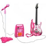 Guitarra eléctrica + Amplificador + Micrófono con Soporte de Color Rosa