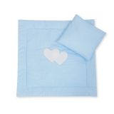 Pram Bedding Set With Duvet And Pillow 2pcs - Hearts Blue Strips