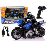 Moto deportiva R/C 1:10 azul LEAN Toys vista tres cuartos