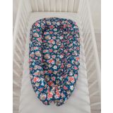 Baby Nest Double-sided Premium Cocoon For Infants Bobono- Fox Family On Blue