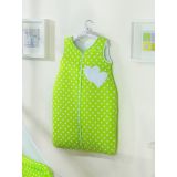 Cotton Sleeping Bag For Children, Size M, 6-12 Months, Tog 2.5, All-season, Hearts Dots On Green