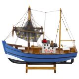 Modelo Decorativo de Barco de Pesca de Madera Azul 30x26cm - imagen 3