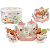 Juego de Té de Madera con Flores Rosas