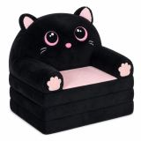 Sofá de felpa corta negra y rosa ideal para habitaciones infantiles.
