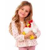 Gallina de peluche en color blanco, detalle de la cresta roja.