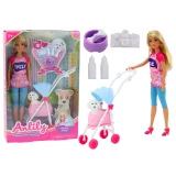 Muñeca Anlily con perro en carrito y accesorios