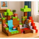 Niños jugando con bloques magnéticos en un ambiente creativo. 3D.