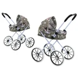 Carrito de muñecas plegable con ruedas grandes de Lean Toys en gris y estrellas.
