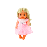 Muñeca con vestido rosa claro y sonidos de biberón