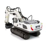 Excavadora Caterpillar Lean Toys 32 cm, vista lateral con cubo articulado