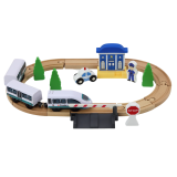 Juego de Vías de Tren de Madera con Accesorios y Puente