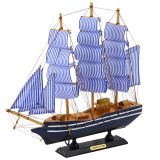 Modelo Coleccionable Barco de Vela Decorativo Blanco y Azul 33x31cm