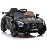 Coche eléctrico Mercedes AMG GT R negro con diseño deportivo.