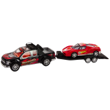 Camioneta Pickup con Remolque y Coche Deportivo