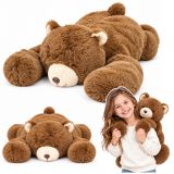 Gran oso de peluche marrón con brazos largos perfecto para abrazar