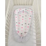 Baby Nest Double-sided Premium Cocoon For Infants Bobono- Stars Pink-grey/grey
