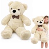 Oso de peluche blanco de Lean toys con lazo decorativo