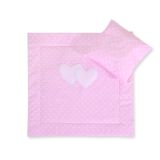 Pram Bedding Set With Duvet And Pillow 2pcs - Hearts White Dots On Pink