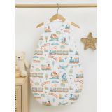 Cotton Sleeping Bag For Children, Size M, 3-12 Months, Tog 2.5, All-season - Turquoise Train