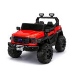 Coche eléctrico 4x4 en color rojo, con asiento de eco-cuero.