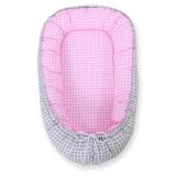 Baby Nest Double-sided Premium Cocoon For Infants Bobono- Grey Checkered/ Pink Checkered