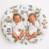 Cojín de lactancia gemelar Little Safari – Almohada croissant para gemelos con funda extraíble