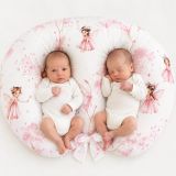 Cojín de lactancia gemelar Blossom Fairies – Almohada croissant para gemelos con funda extraíble