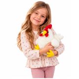 Peluche gallina en color blanco con detalles en rojo