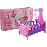Cuna grande para muñecas rosa y púrpura con móvil de Lean toys, ideal para juegos de rol.