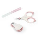 Babyono set manicura infantil rosa, detalle tijeras con puntas redondeadas y estuche
