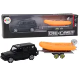 Coche Off-Road Negro con Remolque y Barco Naranja