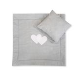 Pram Bedding Set With Duvet And Pillow 2pcs - Hearts White Polka Dots On Grey