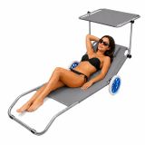 Tumbona de Playa con Ruedas y Dosel Ajustable Gris