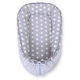 Baby Nest Double-sided Premium Cocoon For Infants Bobono- Dots On Grey/ Grey Strips