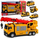 Camión con grúa de Lean toys y sus mini vehículos incluidos.