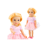 Muñeca con vestido de tul rosa y cabello rubio