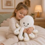 Peluche pulpo en color blanco con elementos crema, perfectos para abrazar.