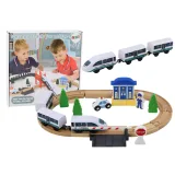 Juego de Vías de Tren de Madera con Accesorios y Puente