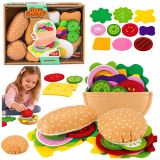 Set de hamburguesa y sandwich de peluche con ingredientes coloridos